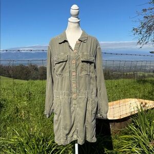 Free People Beyond Horizons Harem Shortall Romper Khaki Utilly Linen blend Small